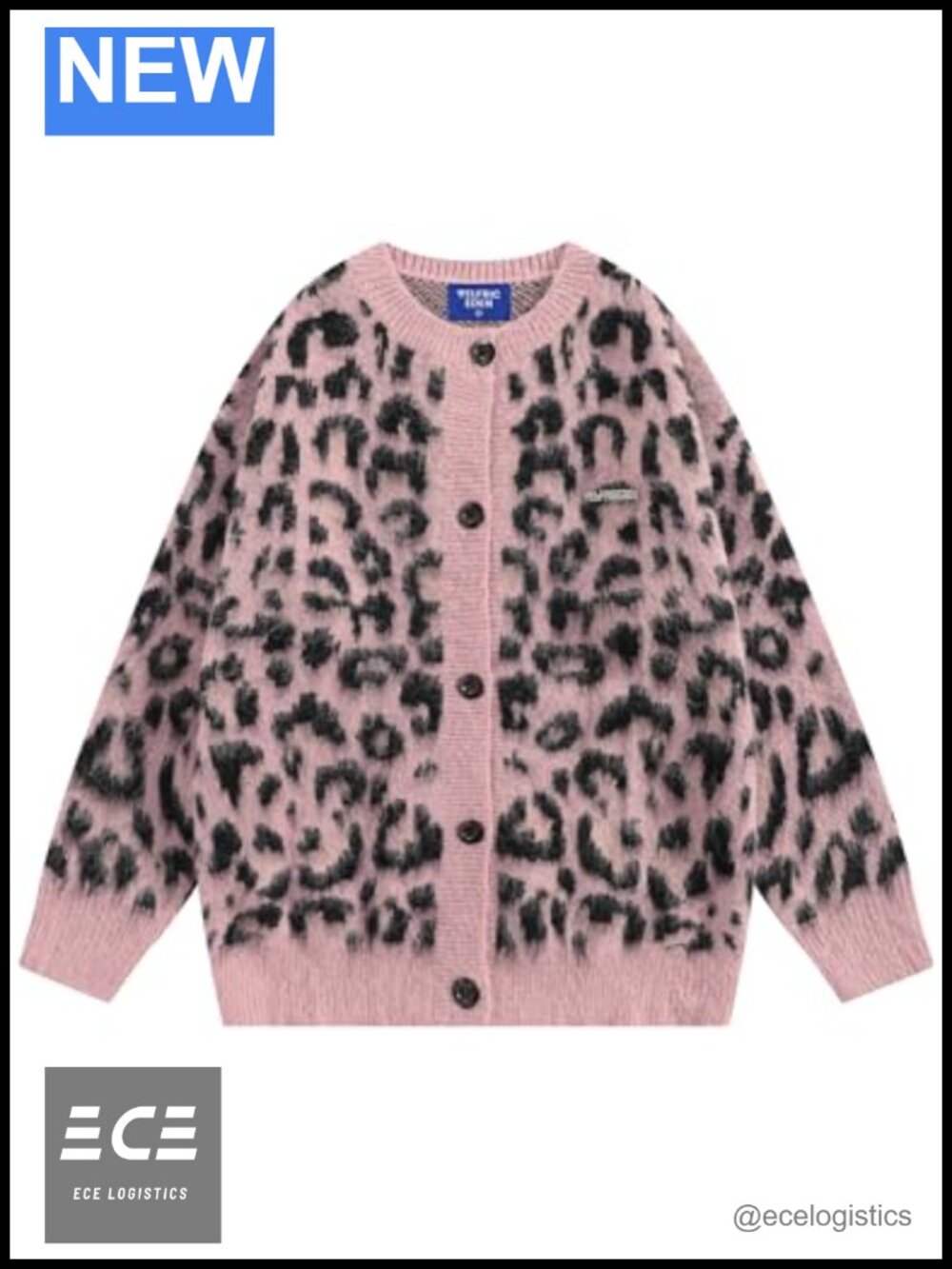 Oversized Leopard Print Cardigan Button Down Long Sleeve Crewneck